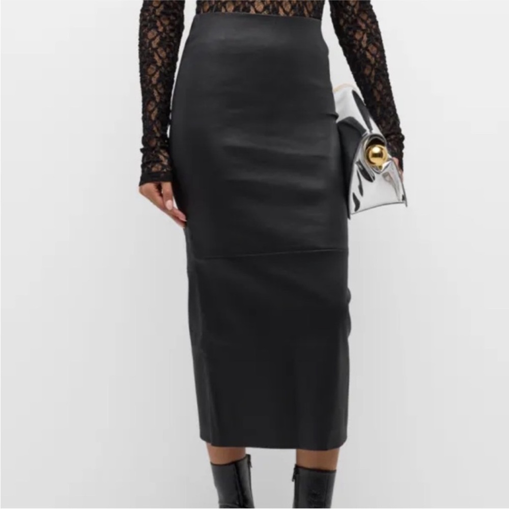 SPRWMN Black Leather Pencil Midi Skirt